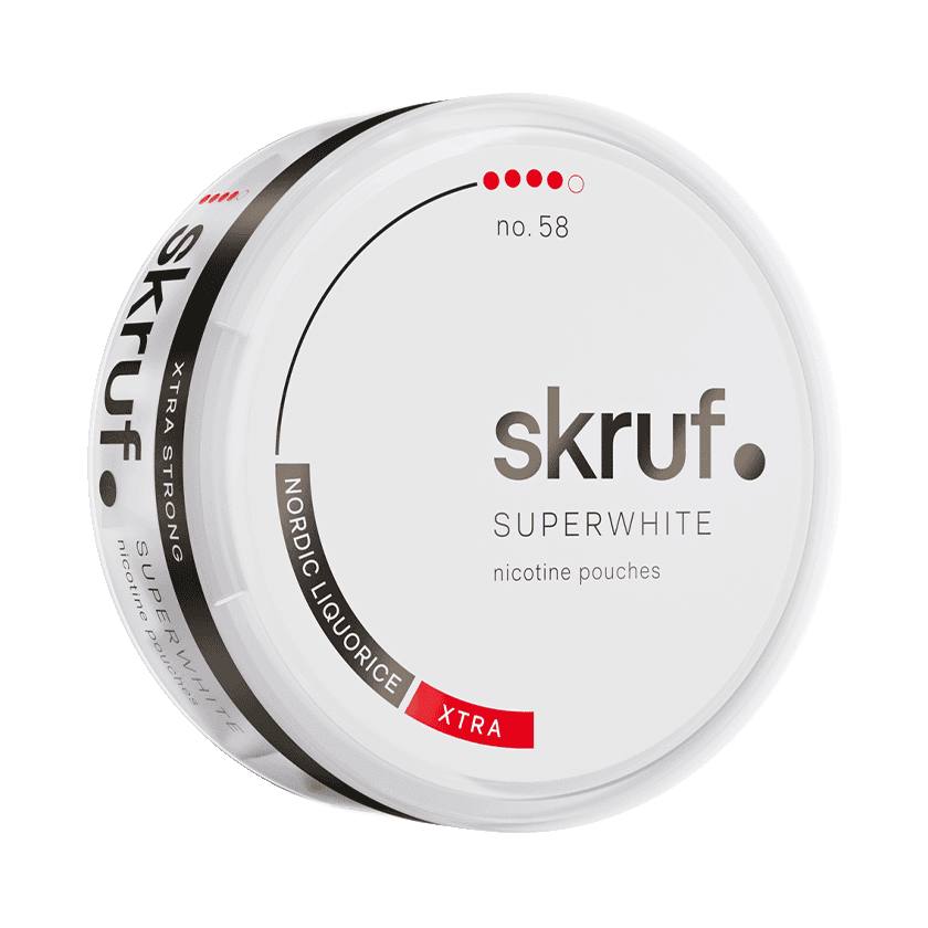 Skruf Super White Skruf Superwhite No.58 Nordic Liquorice Xtra Strong Strong – nikotinpåsar